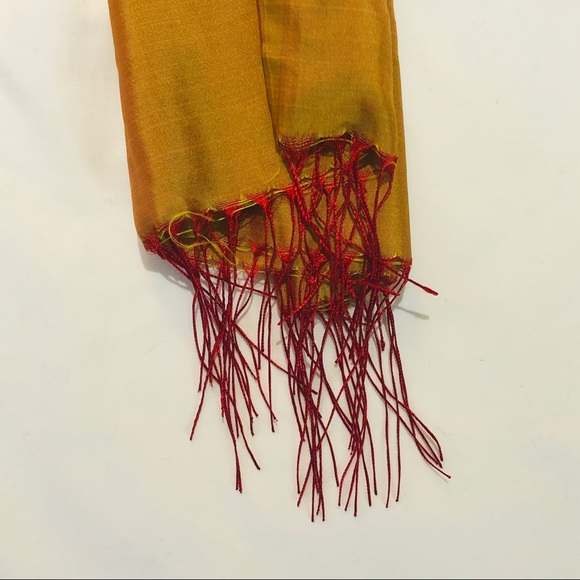 🌈 Silk Scarf in Mustard & Red Chrome - Picture 2 of 3